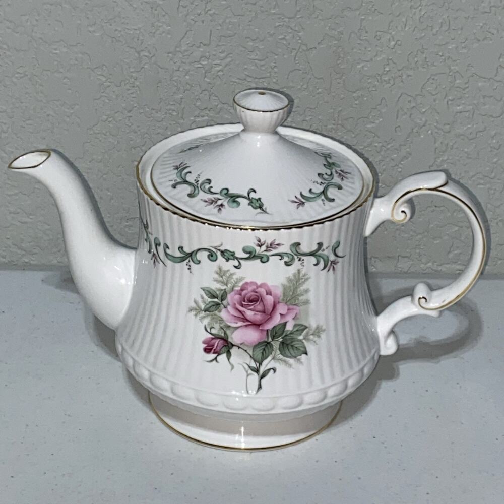 VTG Queens Rosina Fine‎ Bone China Teapot Centenary Dear Pink Rose England 1975
